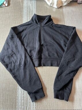 TNA Black Cropped Half-Zip Turtleneck Sweater